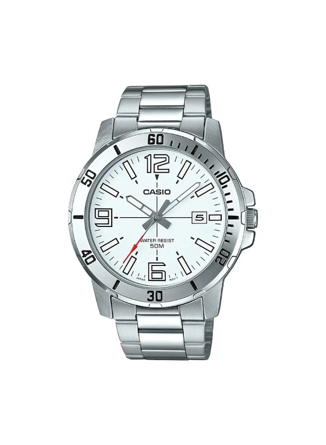 كاسيو Analog Men’s Watch MTP‑VD01D‑7BUDF, 45 mm White Dial, Silver Stainless Steel Bracelet, 50 m WR - Image 2
